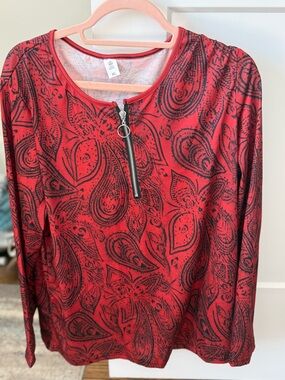 Red Paisley Zip-Neck Women’s Top